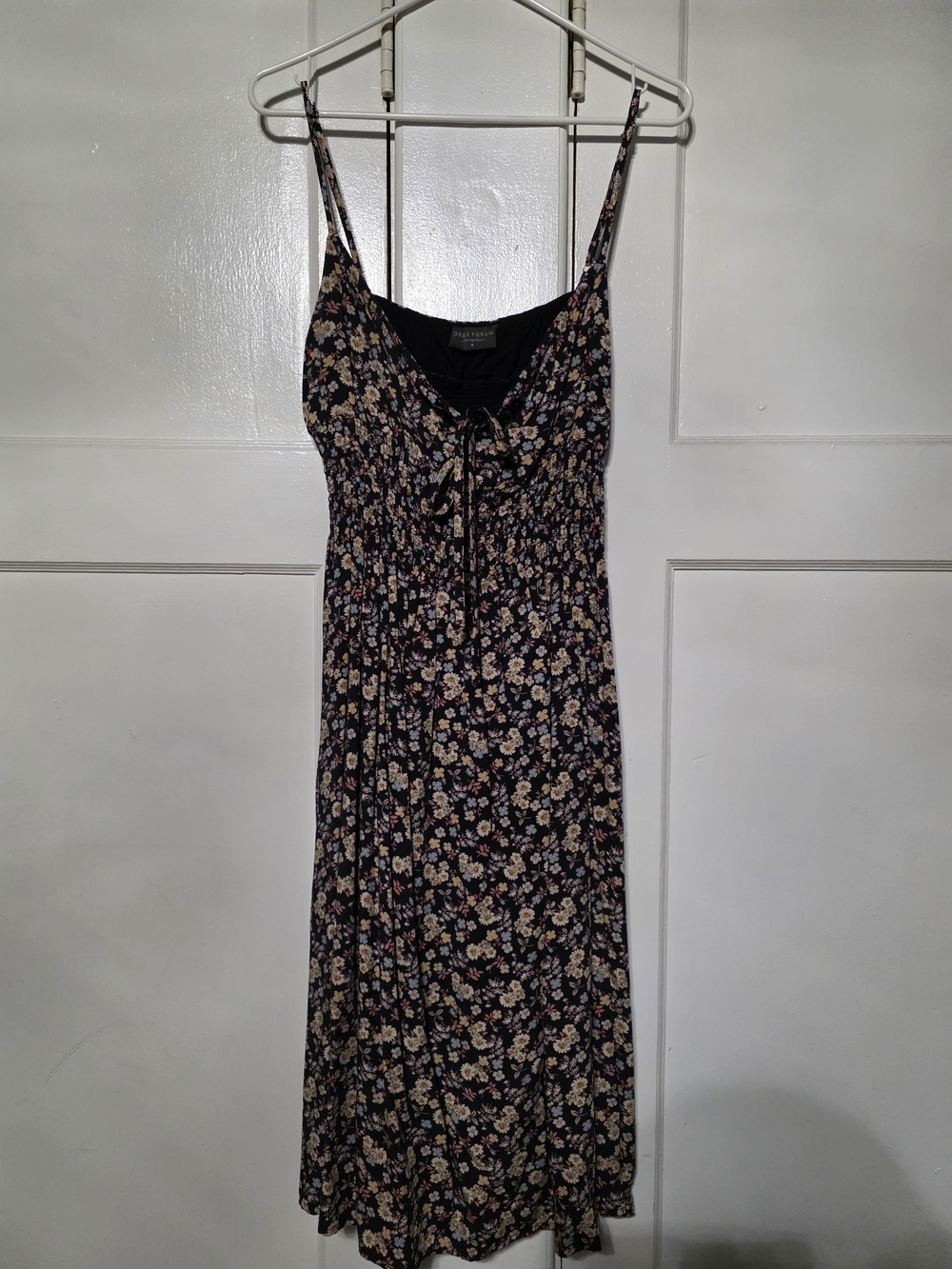 Dress Forum Black Floral Spaghetti-Strap Midi Dress with Pink & Cream Accents
